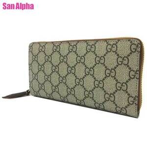 Gucci GG SUPREME Round Long Wallet Beige Tan Brown